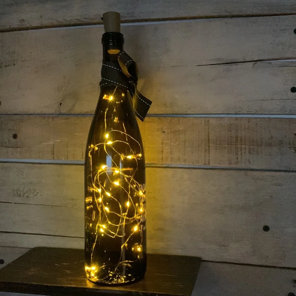OOAK, Hand Crafted- Coffee logo brown Wine Bottle lantern